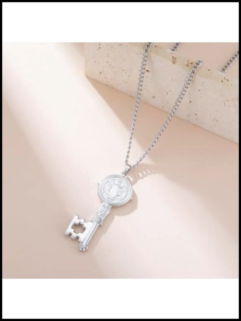 Saint Benedict Key Pendant Necklace Stainless Steel Catholic Exorcism Medal